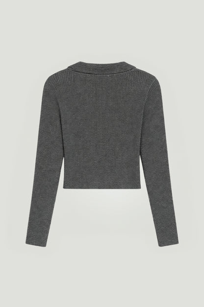 Zip-Front Ribbed Knit Top