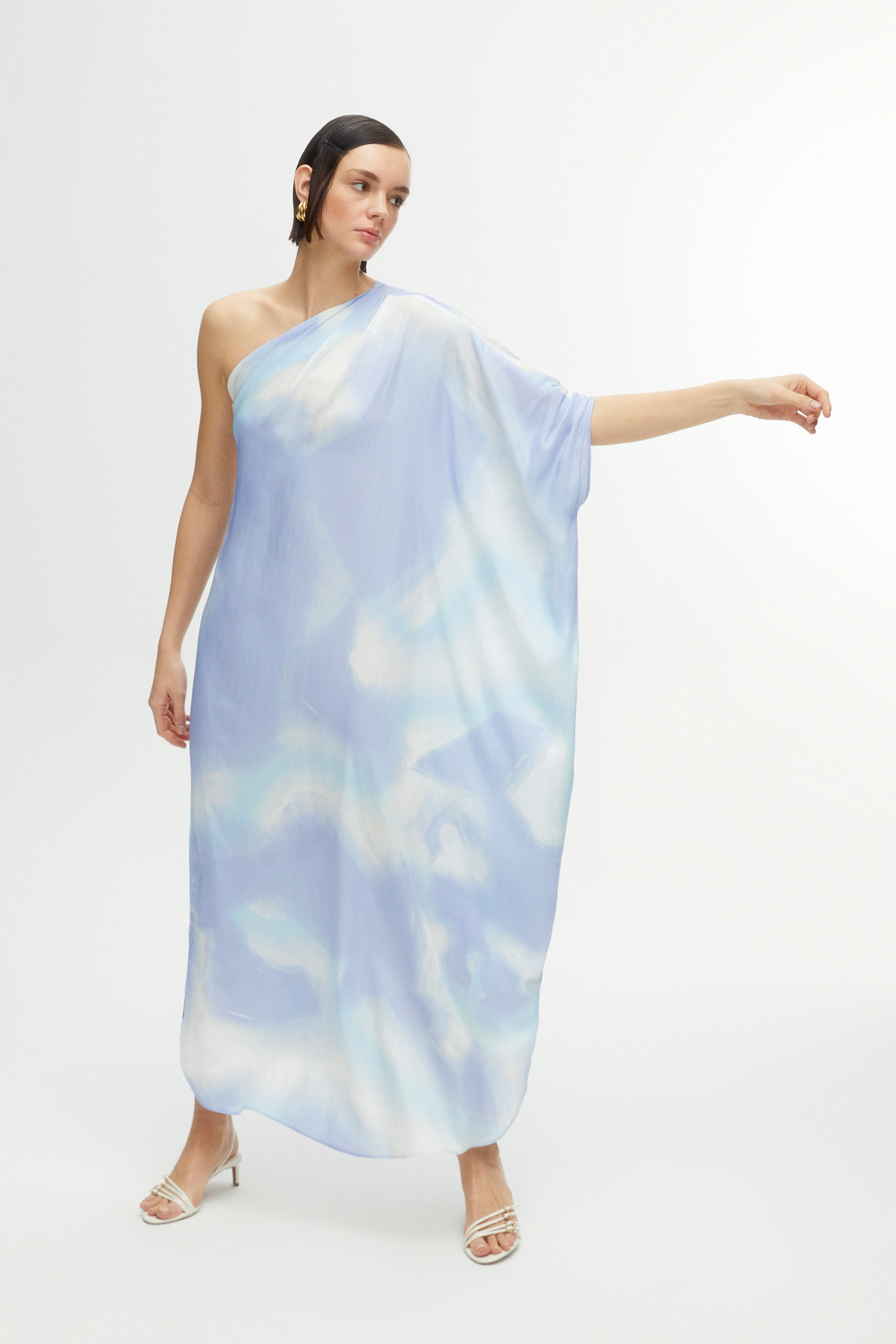 One-Shoulder Cape Midi-Dress