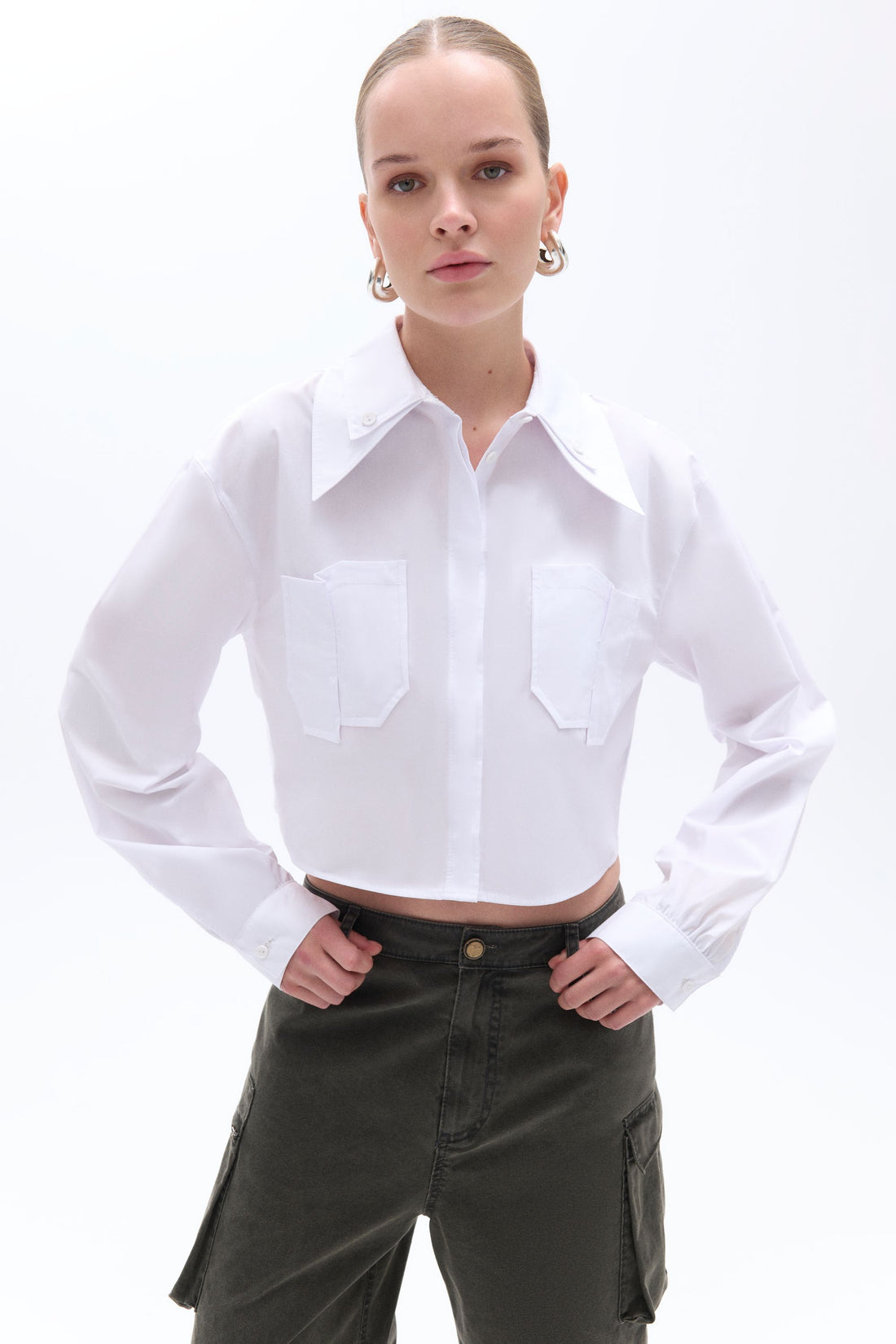 Double Collar Cotton Button-Up Shirt