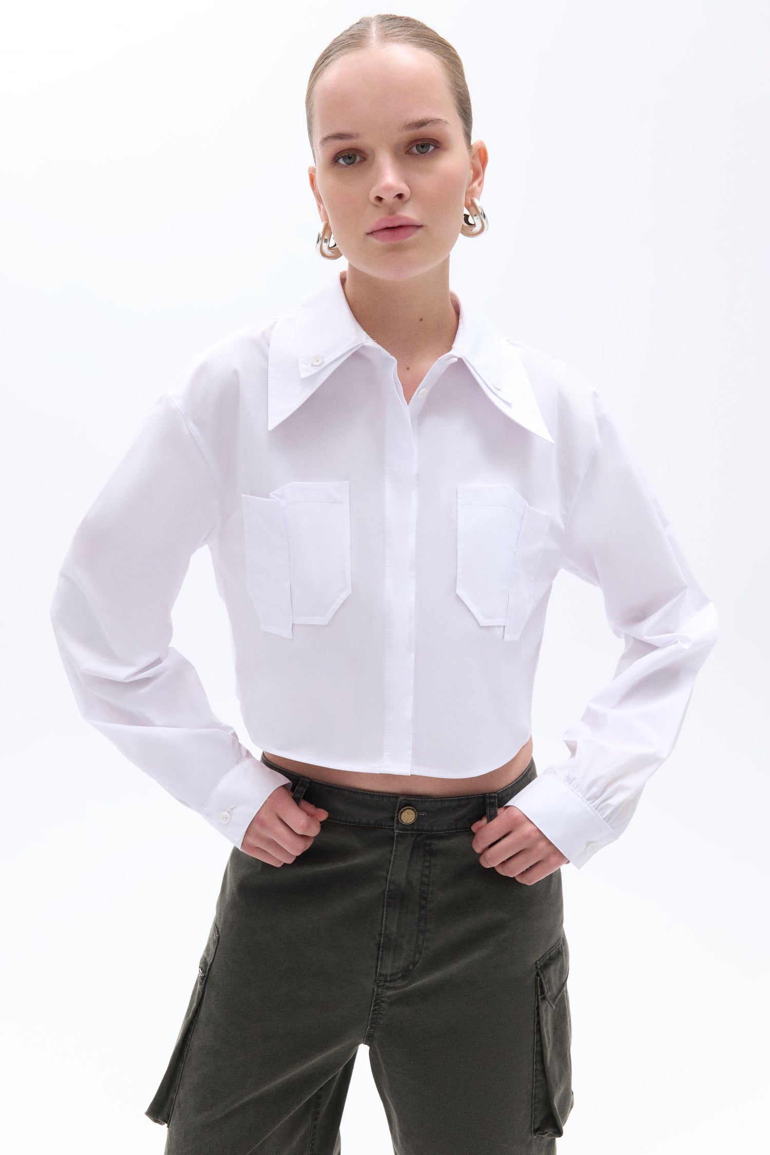 Double Collar Cotton Button-Up Shirt