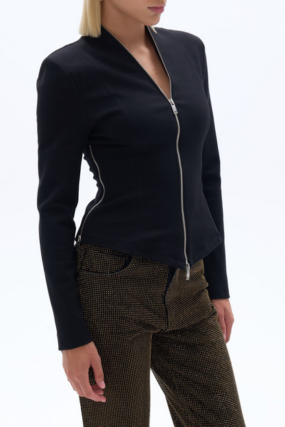 Black Zipper Detailed Blouse