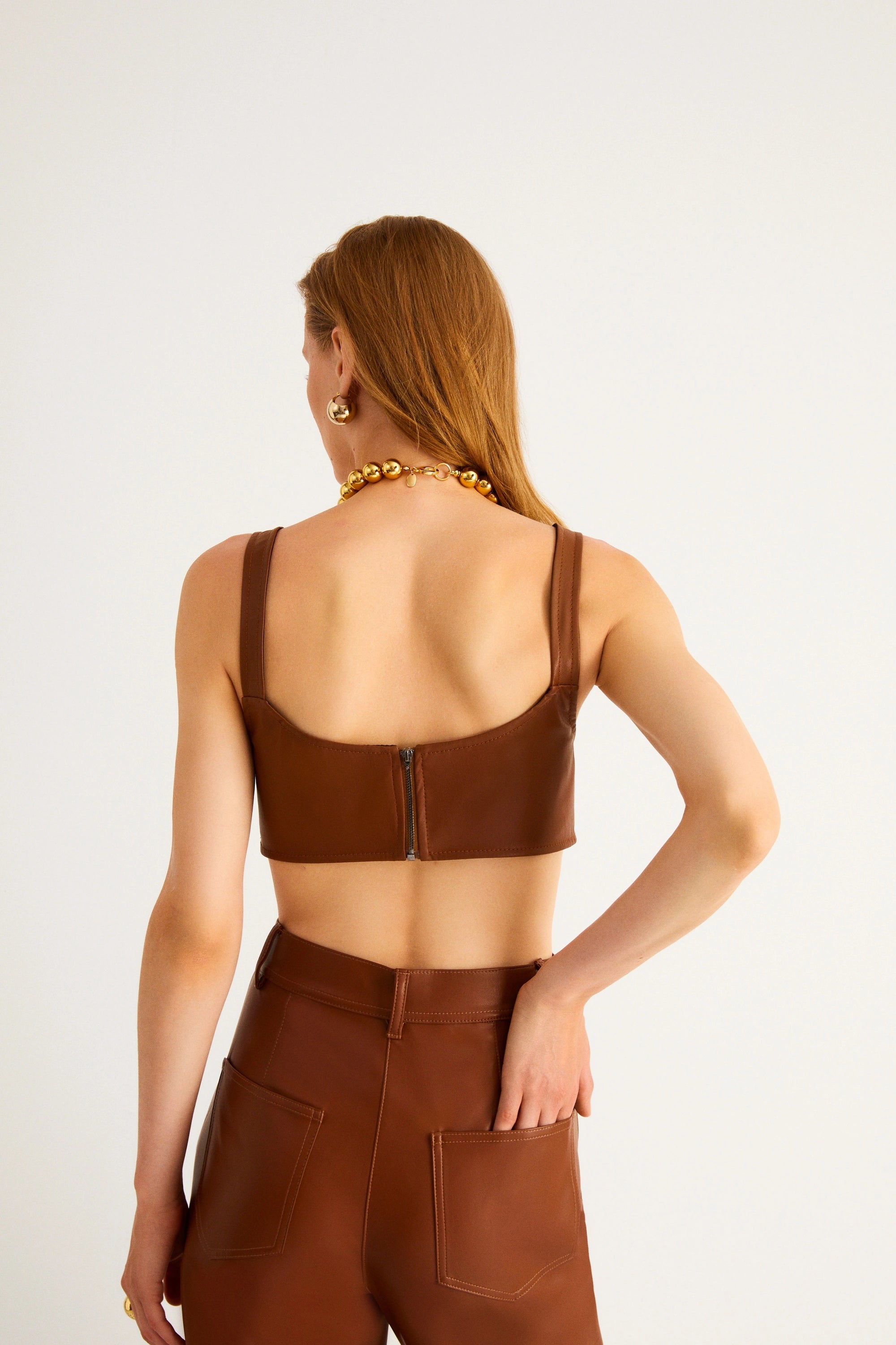 Sweetheart Neckline Pleather Crop Top (Final Sale)