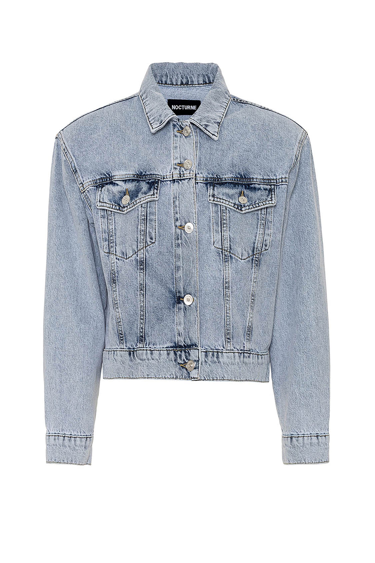 Cropped Denim Jacket with Shoulder Pads