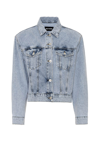 Cropped Denim Jacket with Shoulder Pads