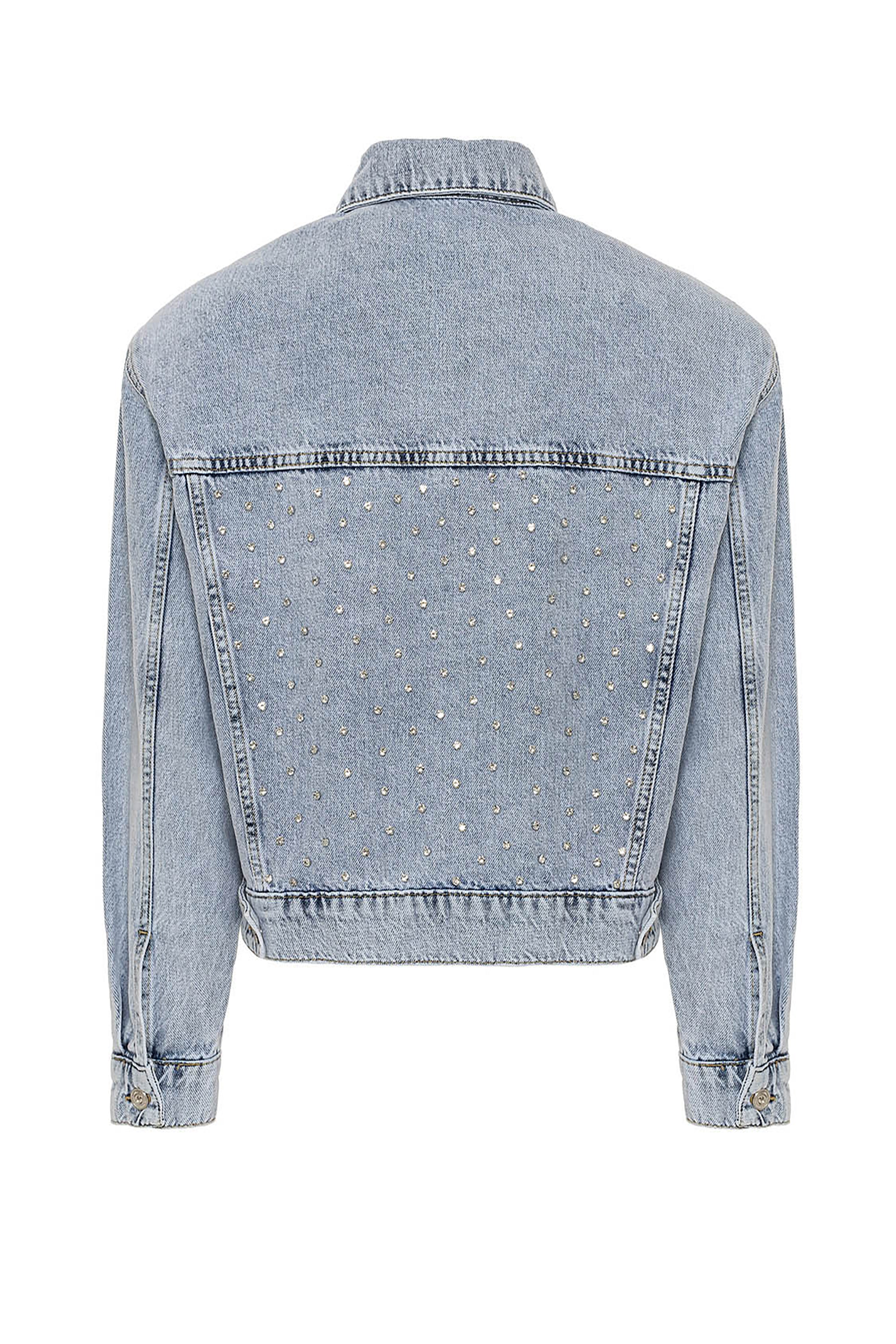 Cropped Denim Jacket with Shoulder Pads