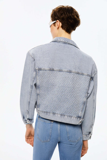 Cropped Denim Jacket with Shoulder Pads