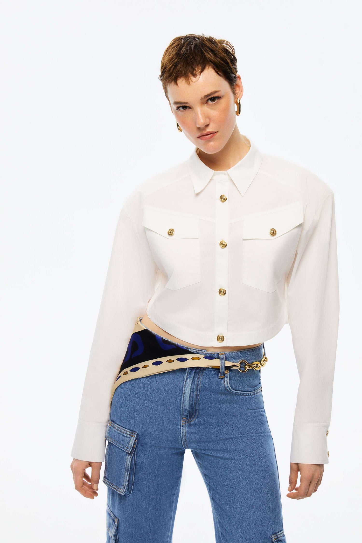 Cropped Shirt With Shoulder Pads