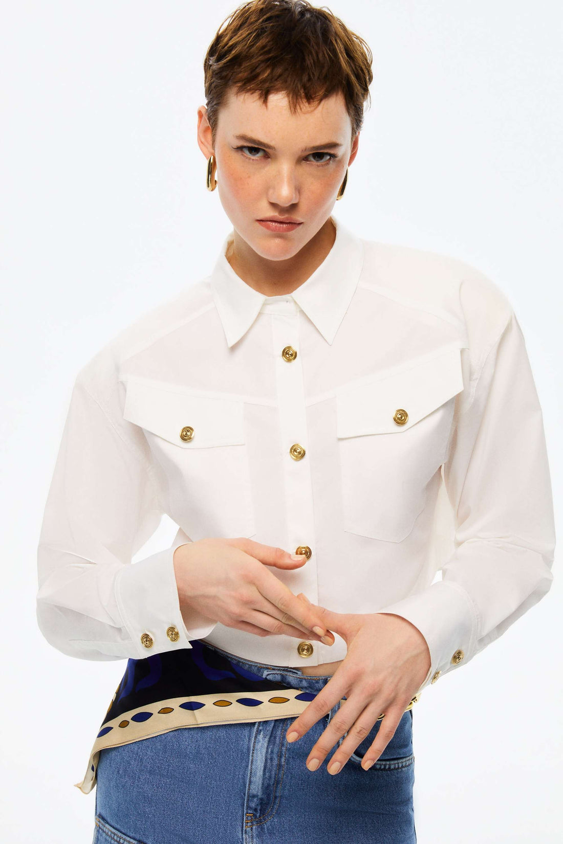 Cropped Shirt With Shoulder Pads