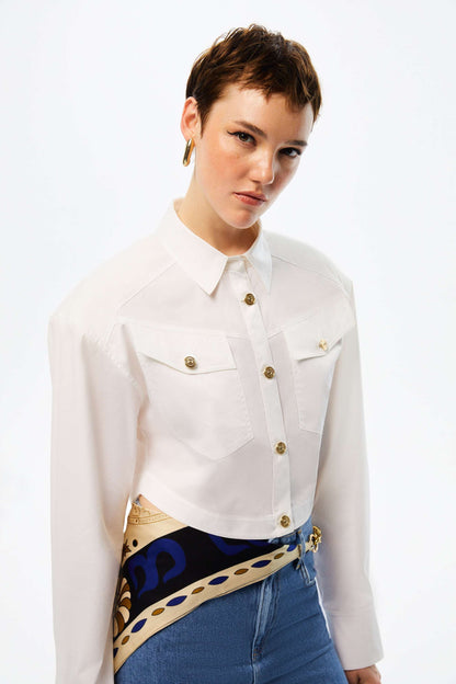 Cropped Shirt With Shoulder Pads