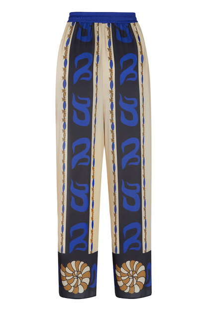 Wide-Leg Printed Satin Pants