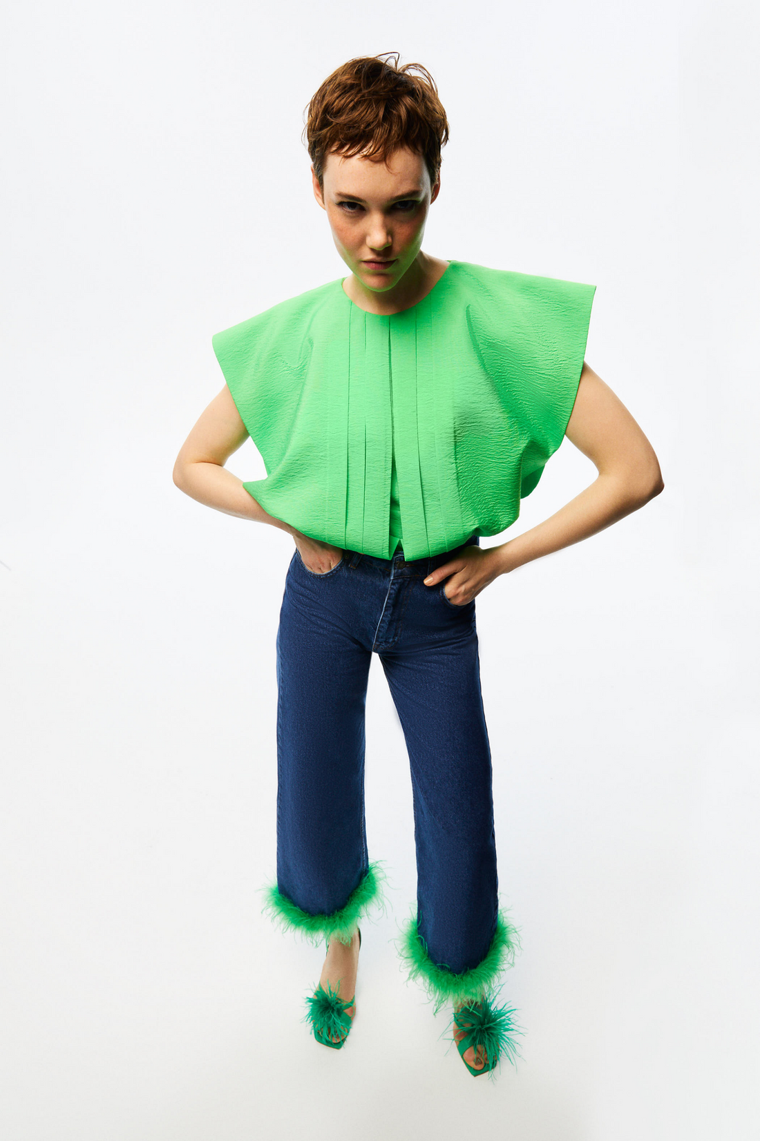 Pleated Green Top (Final Sale)