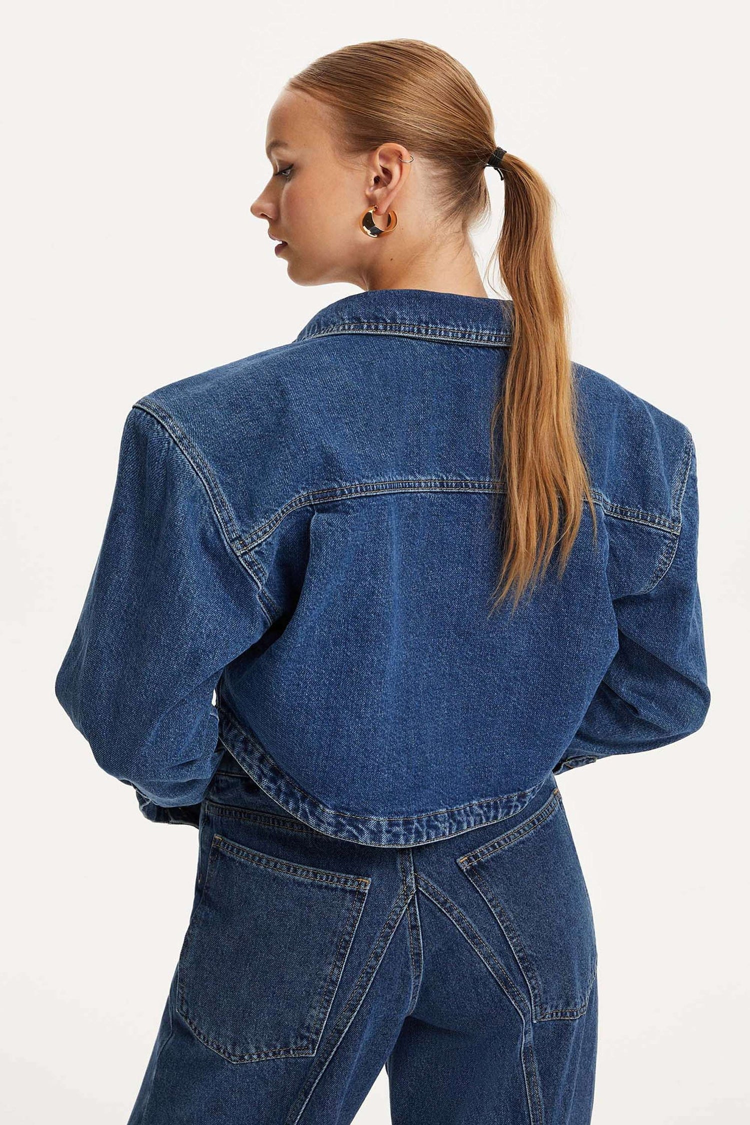 Military Buttoned Crop Denim Jacket (Final Sale)