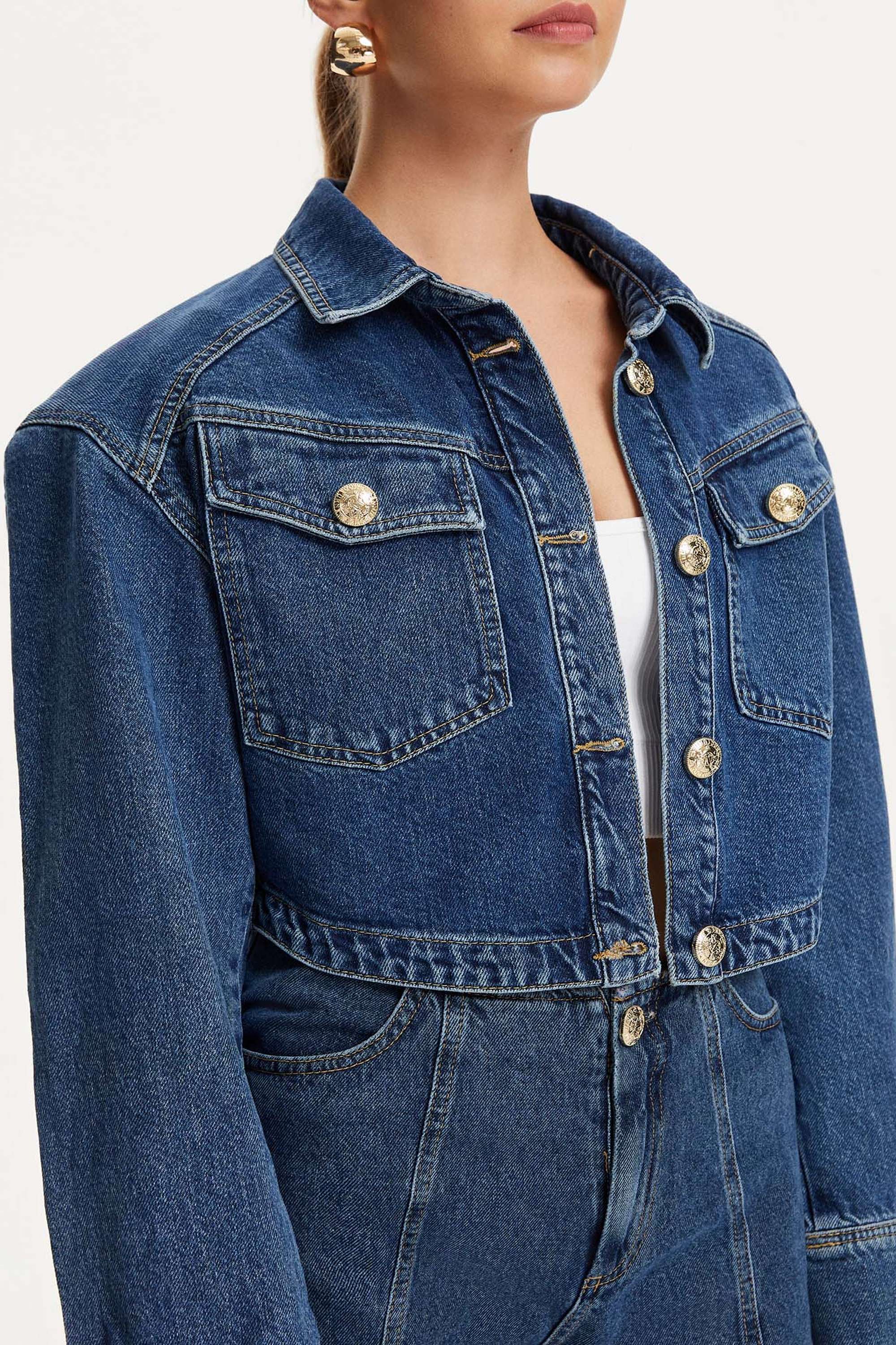 Military Buttoned Crop Denim Jacket (Final Sale)