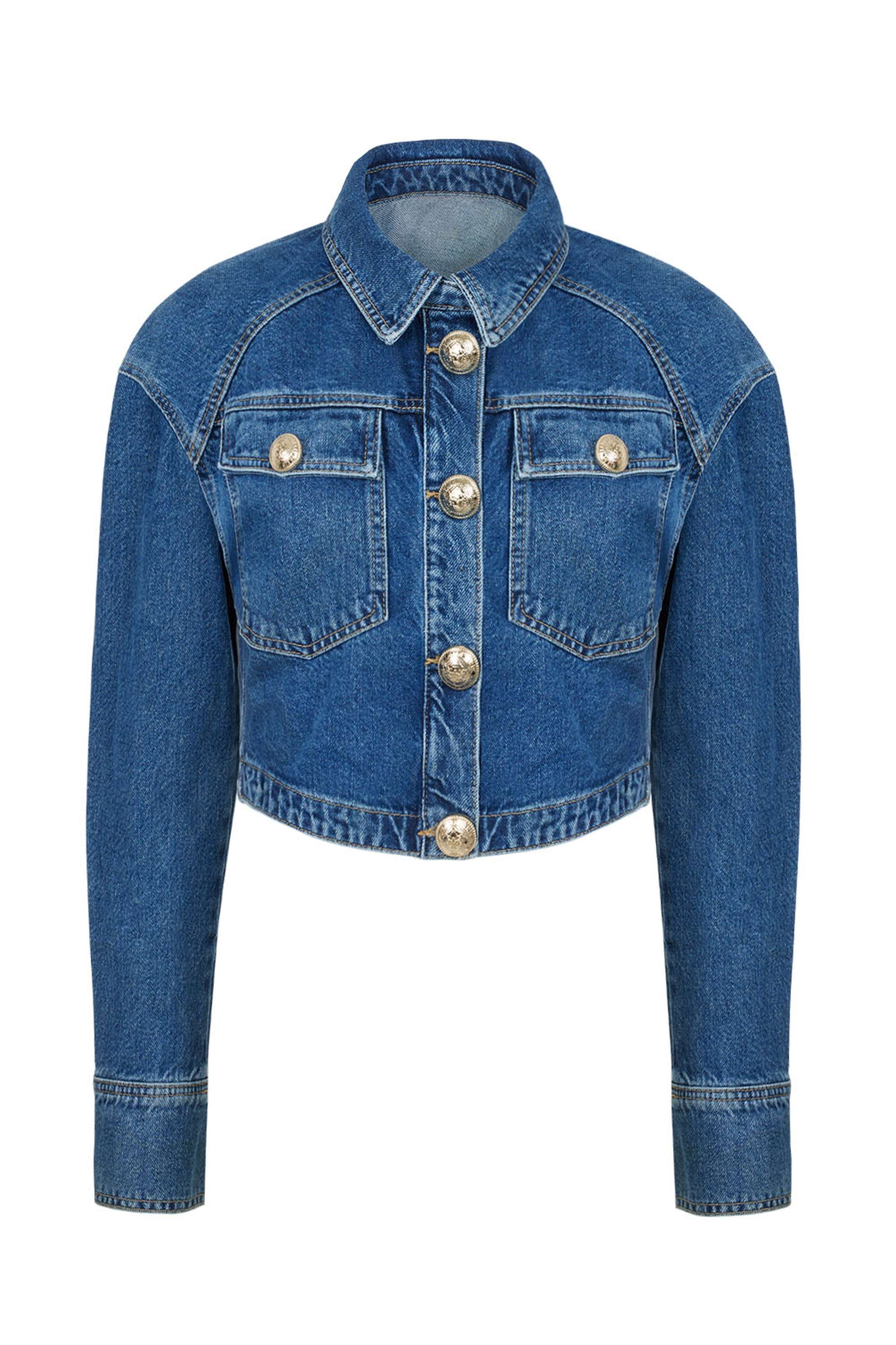 Military Buttoned Crop Denim Jacket (Final Sale)