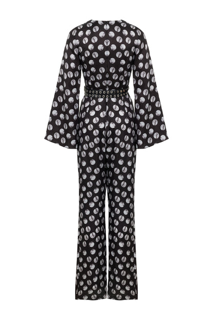 Printed V-Neck Belted Jumpsuit (Final Sale)