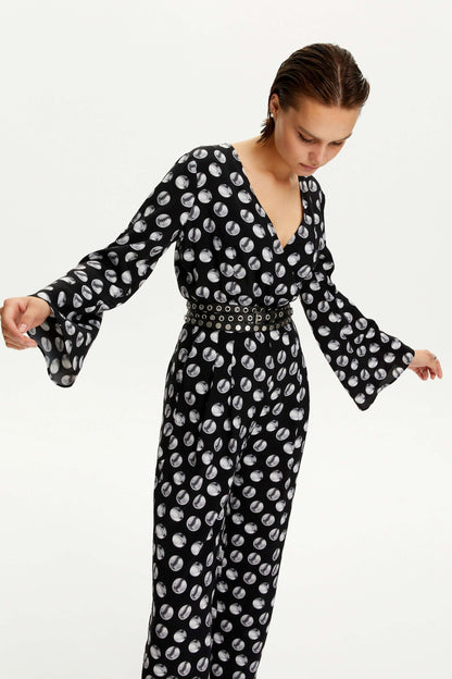 Printed V-Neck Belted Jumpsuit (Final Sale)