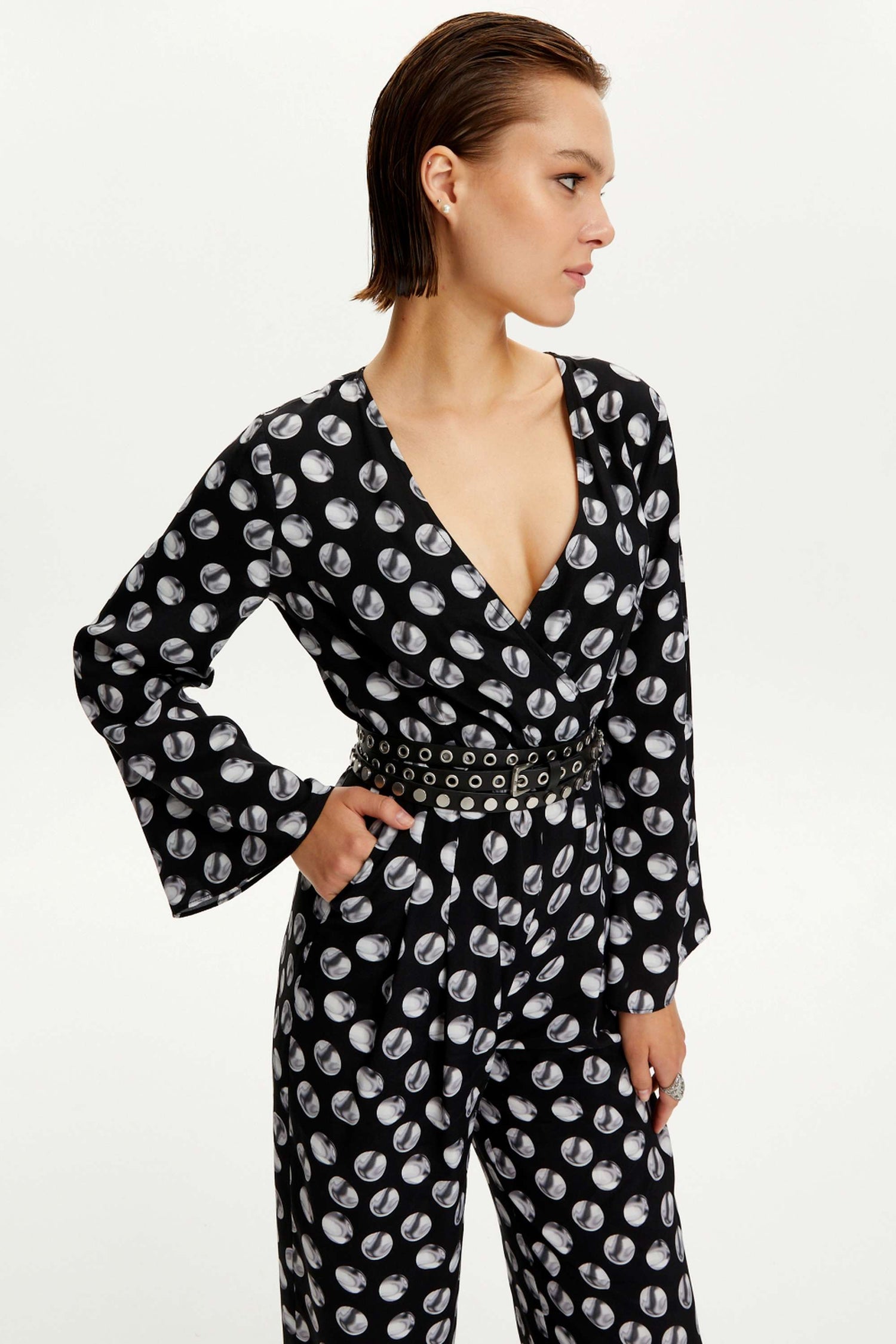 Printed V-Neck Belted Jumpsuit (Final Sale)