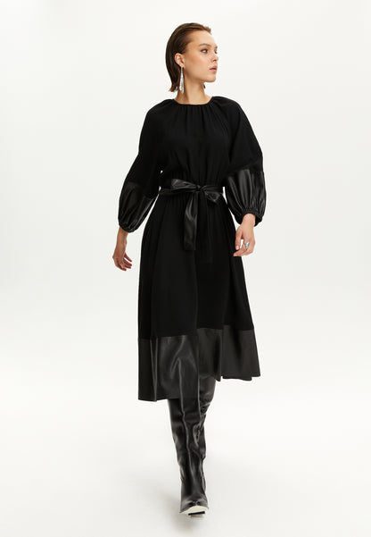 Leather Trim Midi Dress (Final Sale)