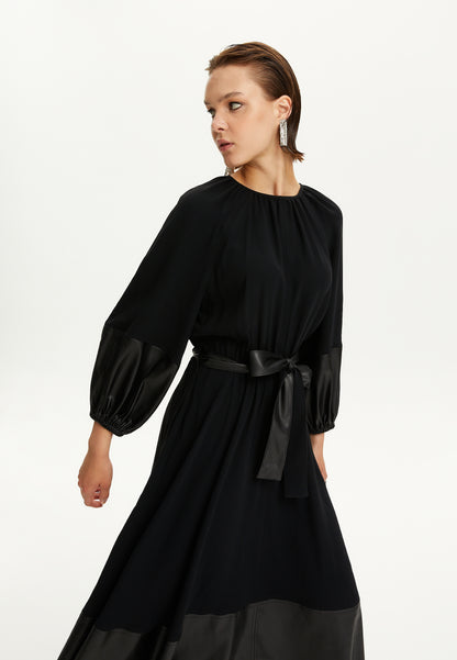 Leather Trim Midi Dress (Final Sale)