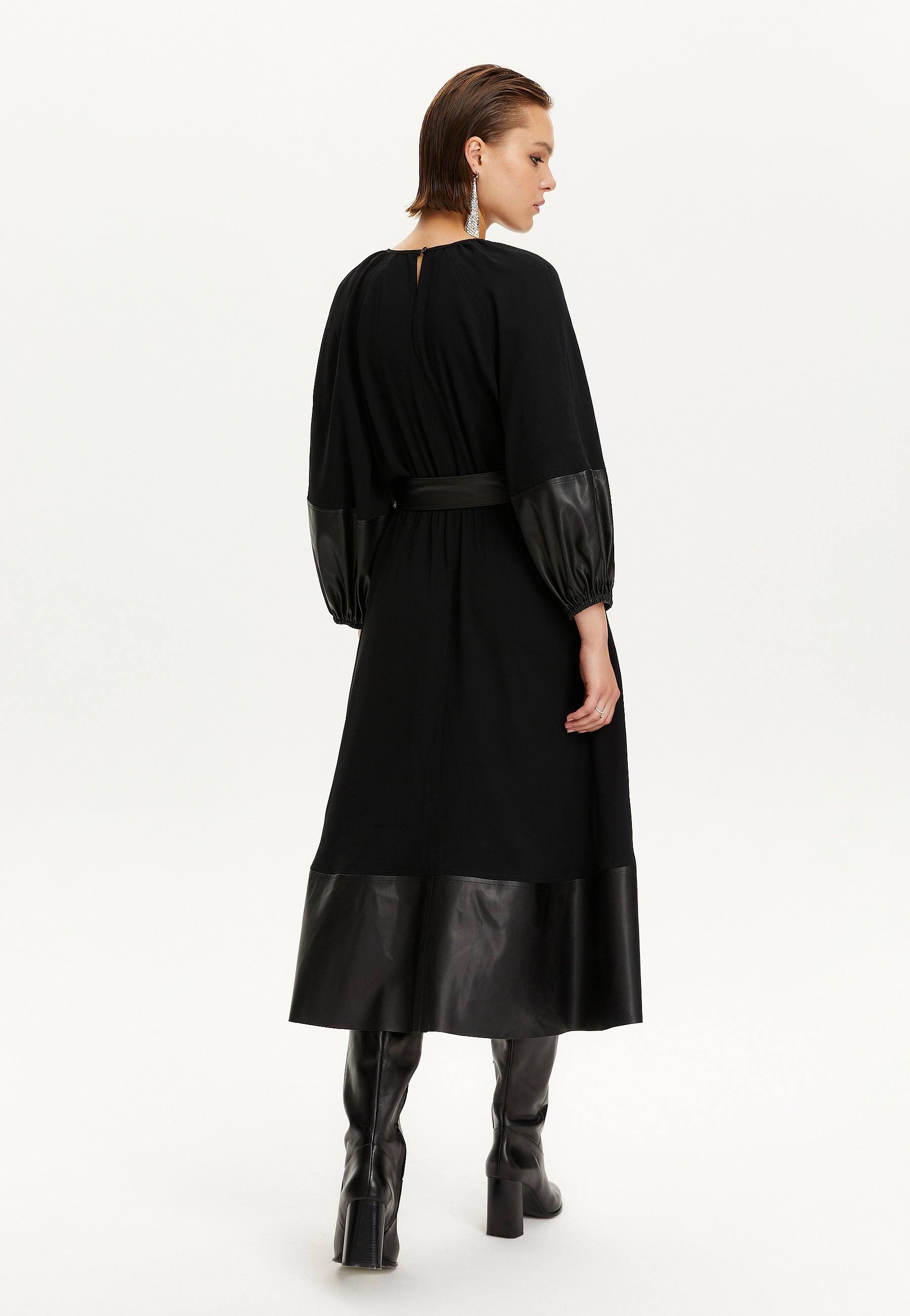 Leather Trim Midi Dress (Final Sale)