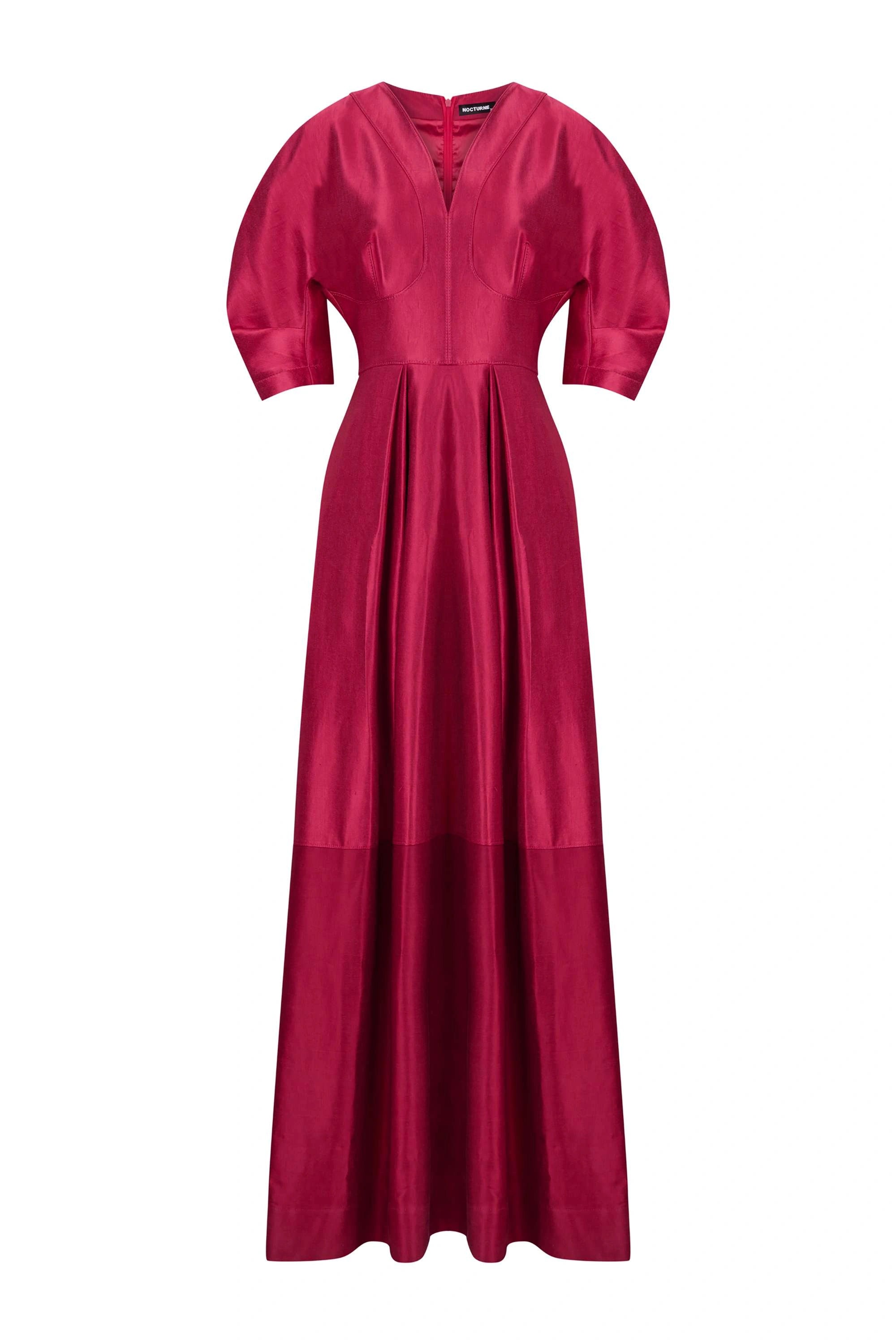 Balloon Sleeve Satin Midi Dress (Final Sale)