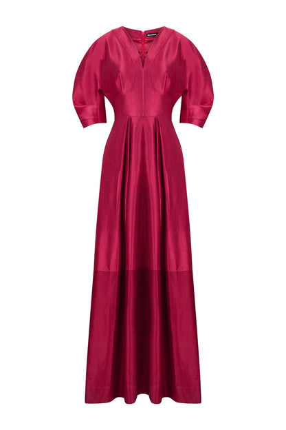 Balloon Sleeve Satin Midi Dress (Final Sale)