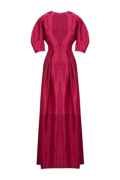 Balloon Sleeve Satin Midi Dress (Final Sale)