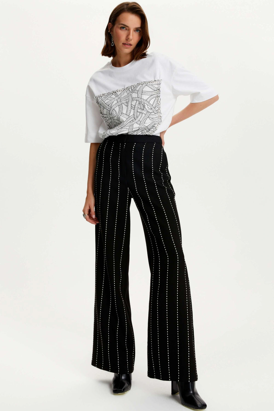 High Waisted Pintuck Stitched Pants