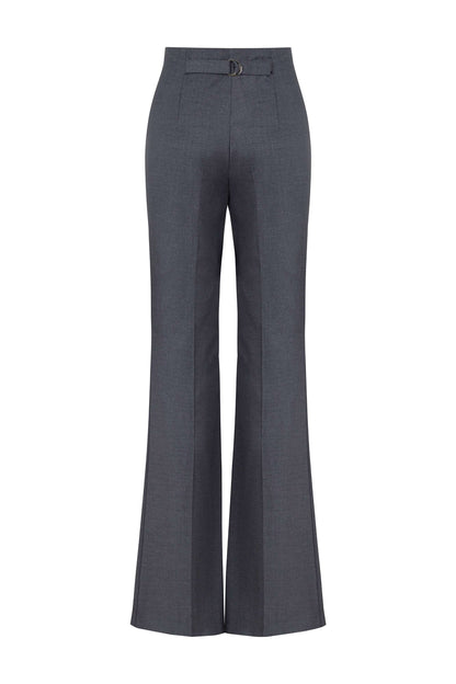 Flared Pants with Back Metal Belt Detail