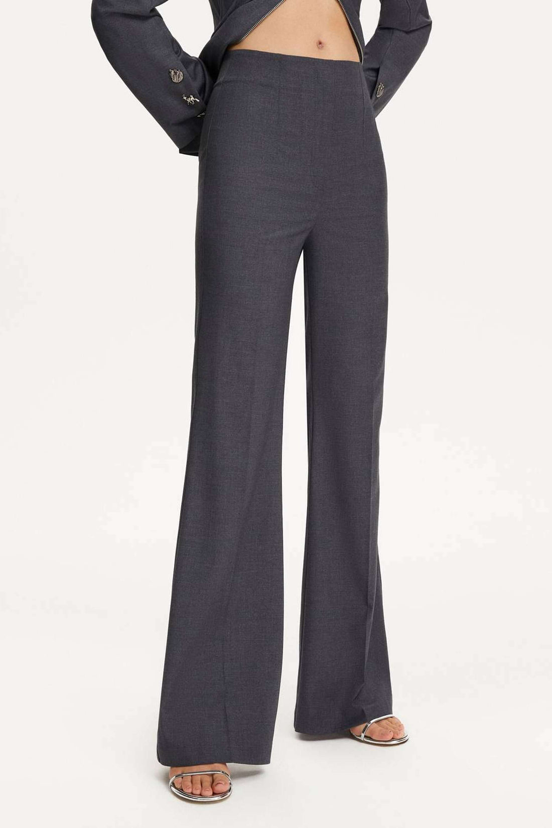 Flared Pants with Back Metal Belt Detail