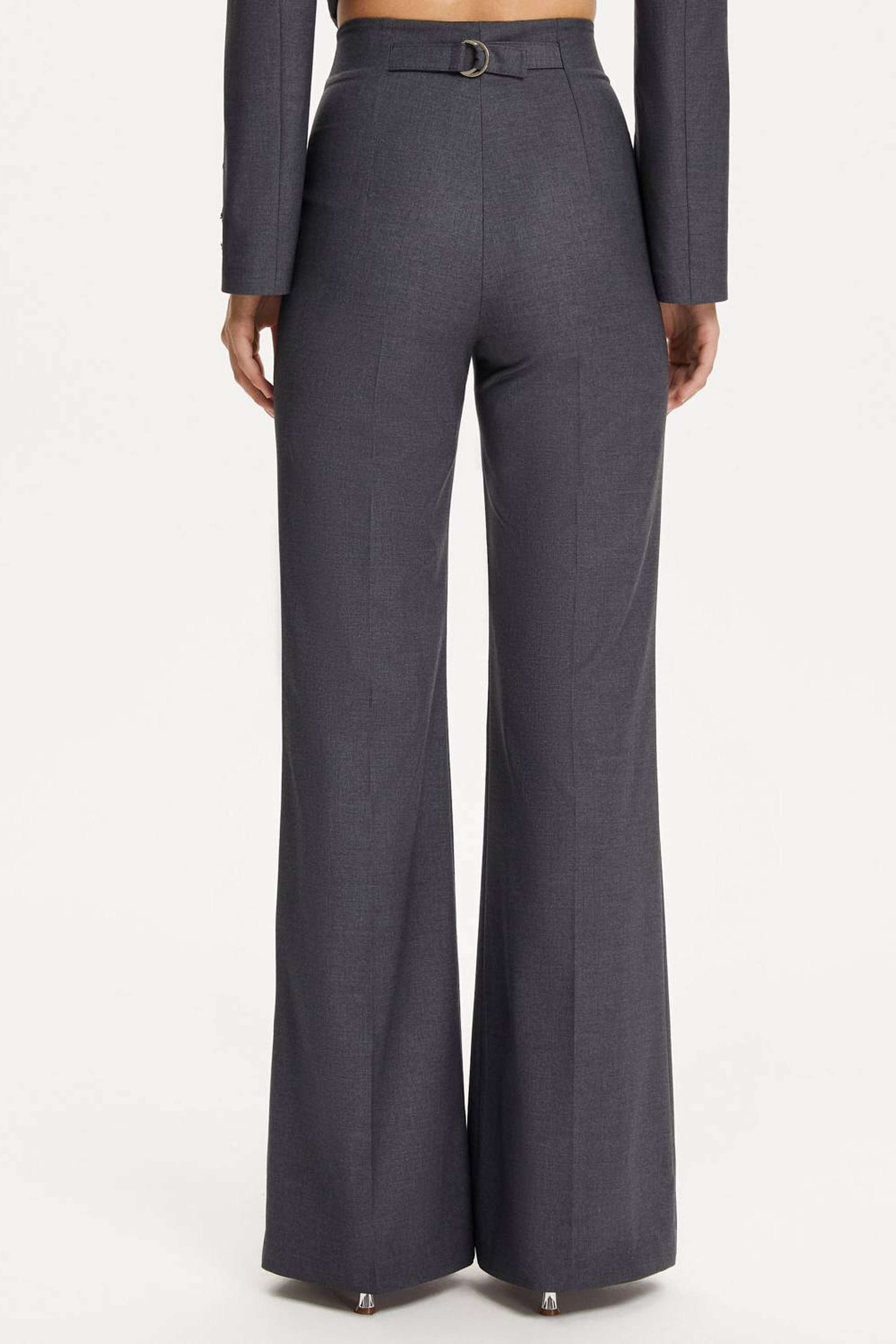 Flared Pants with Back Metal Belt Detail