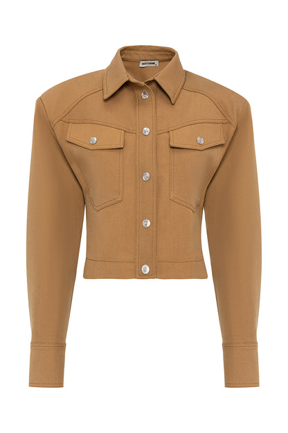 Shoulder Pad Gabardine Crop Jacket (Final Sale)