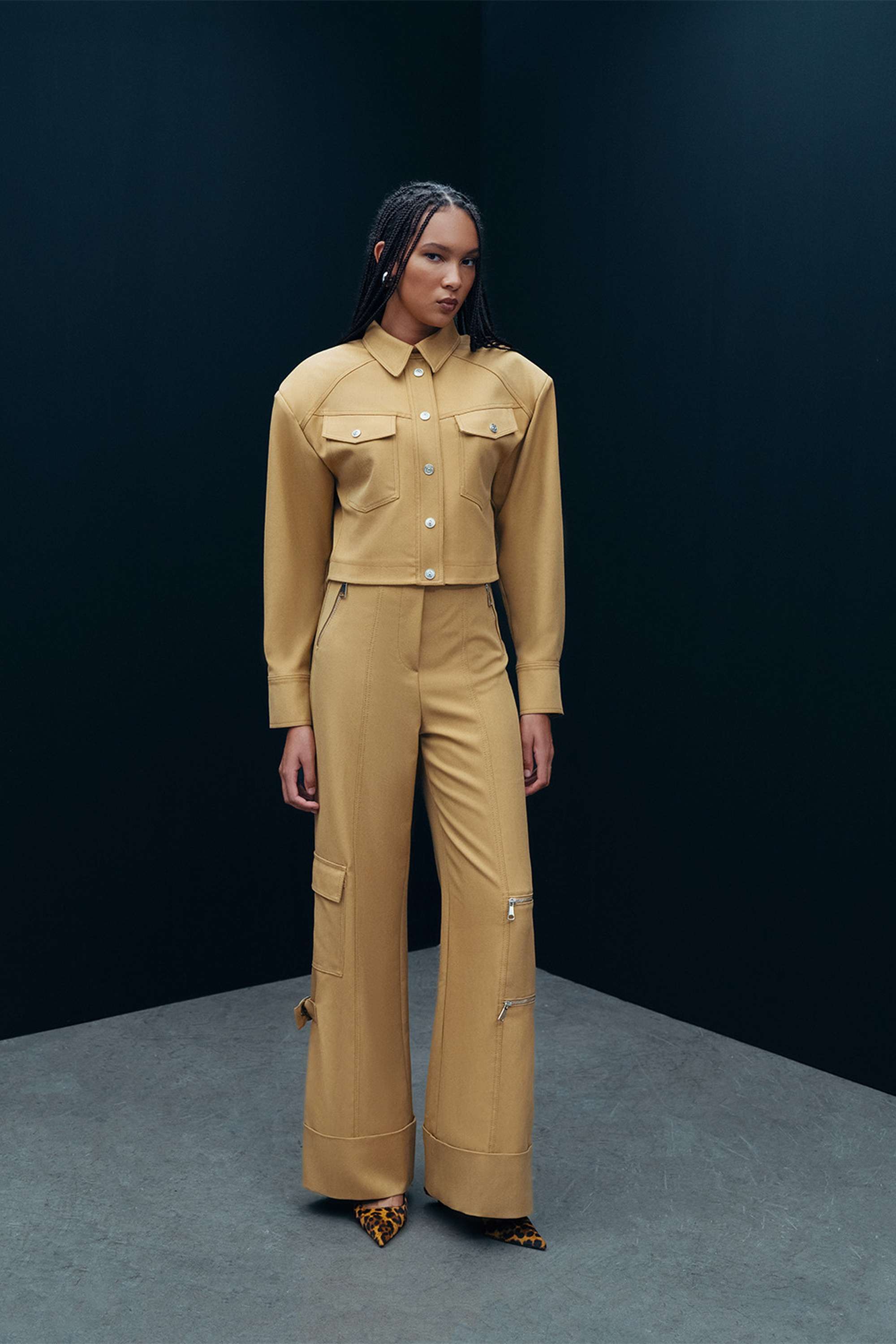 Shoulder Pad Gabardine Crop Jacket (Final Sale)