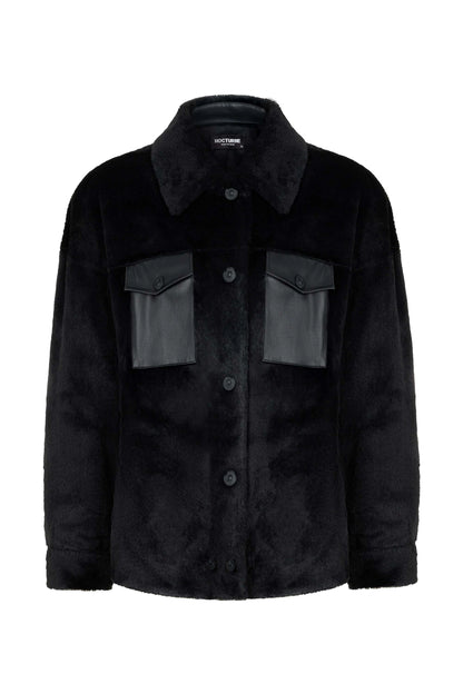 Lapel Collar Faux Fur Jacket