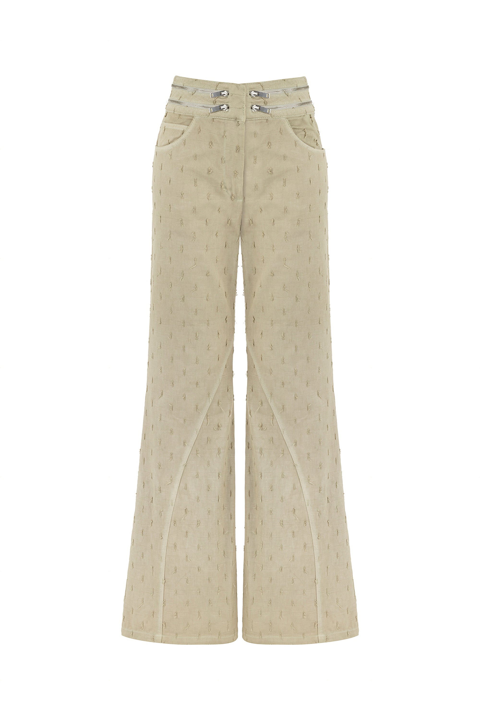 Wide Leg Jeans with Zipper Detail at Waist