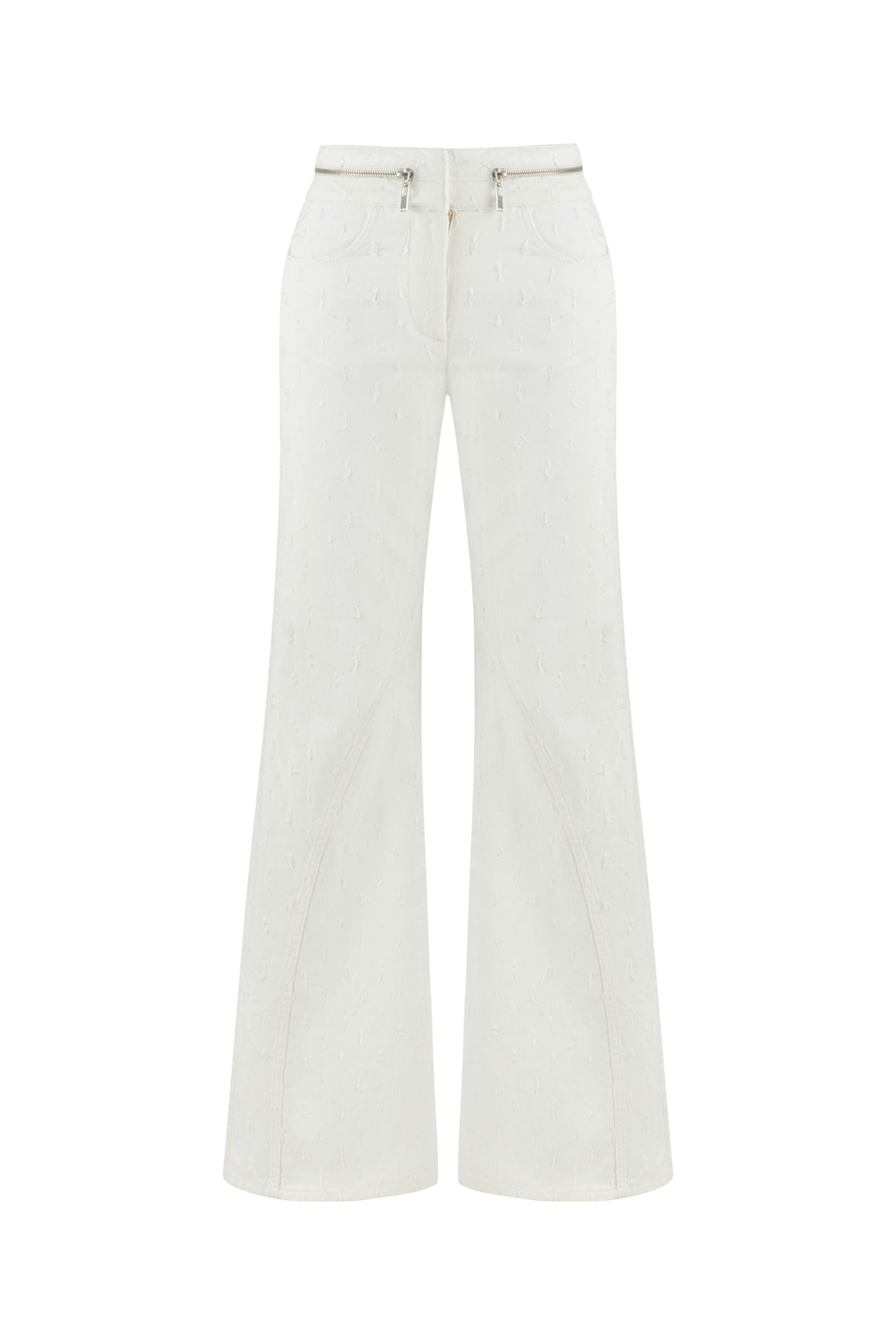 Wide Leg Jeans with Zipper Detail at Waist