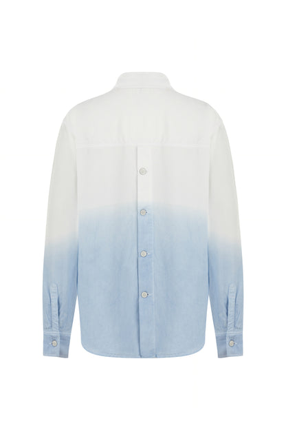 Draped Denim Button-Up Shirt