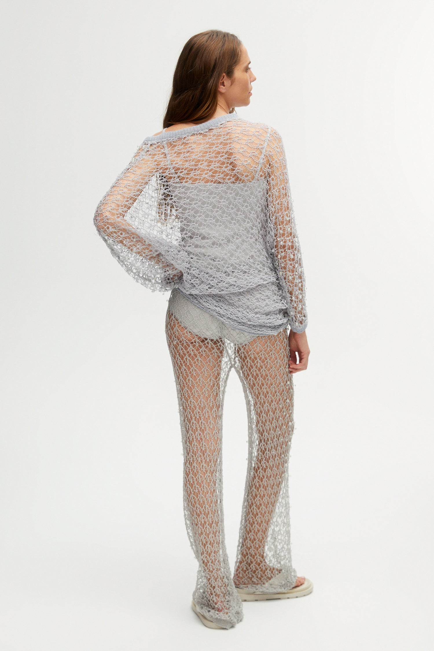 Shimmering Threaded Mesh Pants