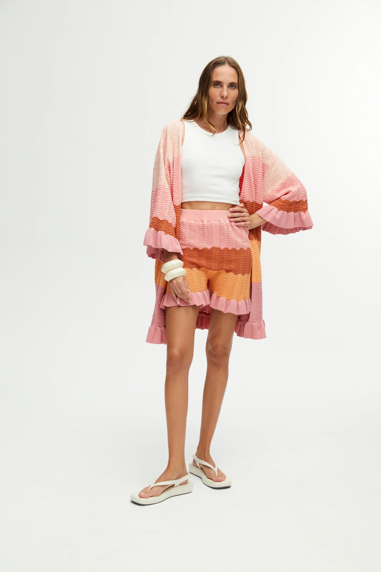 Printed Flounce Knit Cardigan