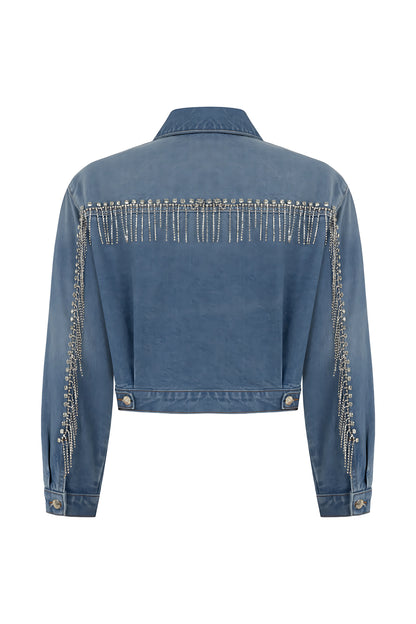 Denim Jacket with Stone Embroidery