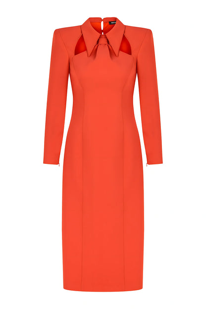 Tie Neck Midi Dress with Shoulder Pad