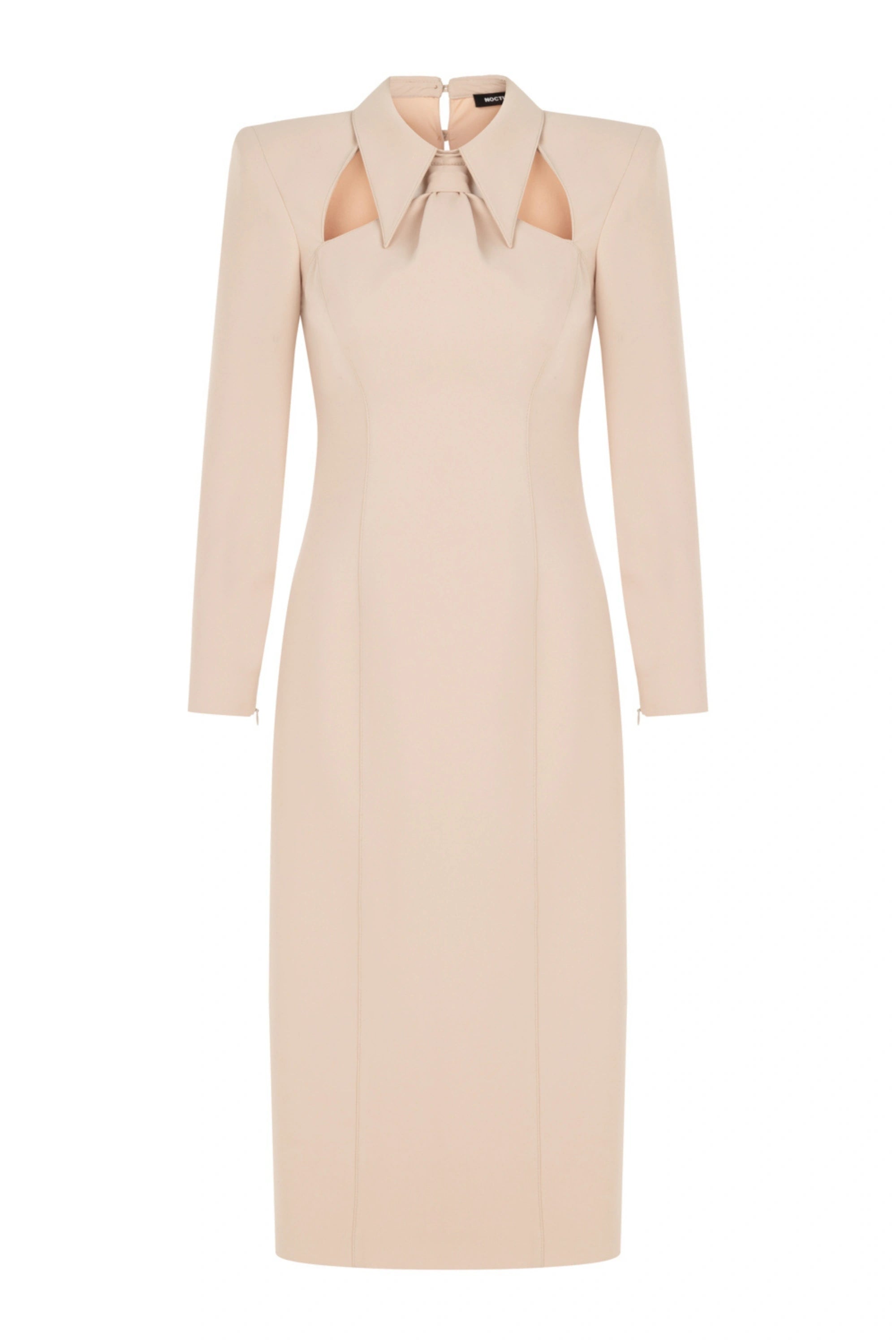 Tie Neck Midi Dress with Shoulder Pad