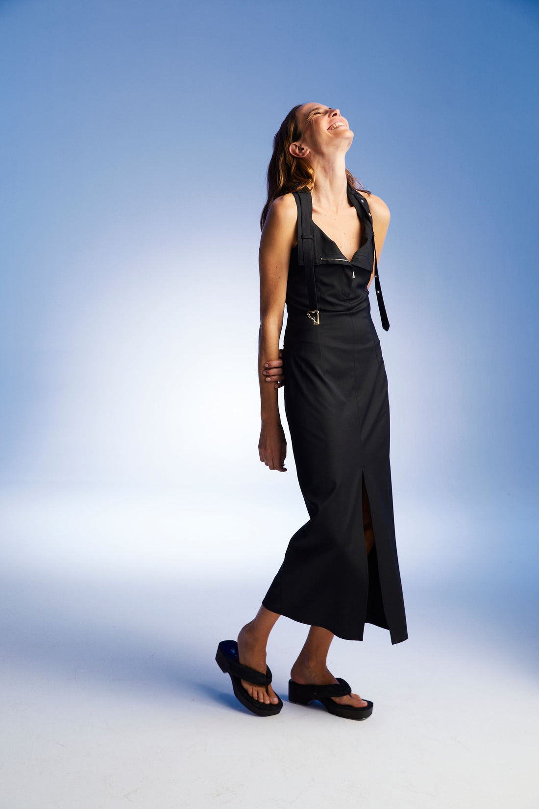 Midi Dress with Belt Designed Collar (Final Sale)