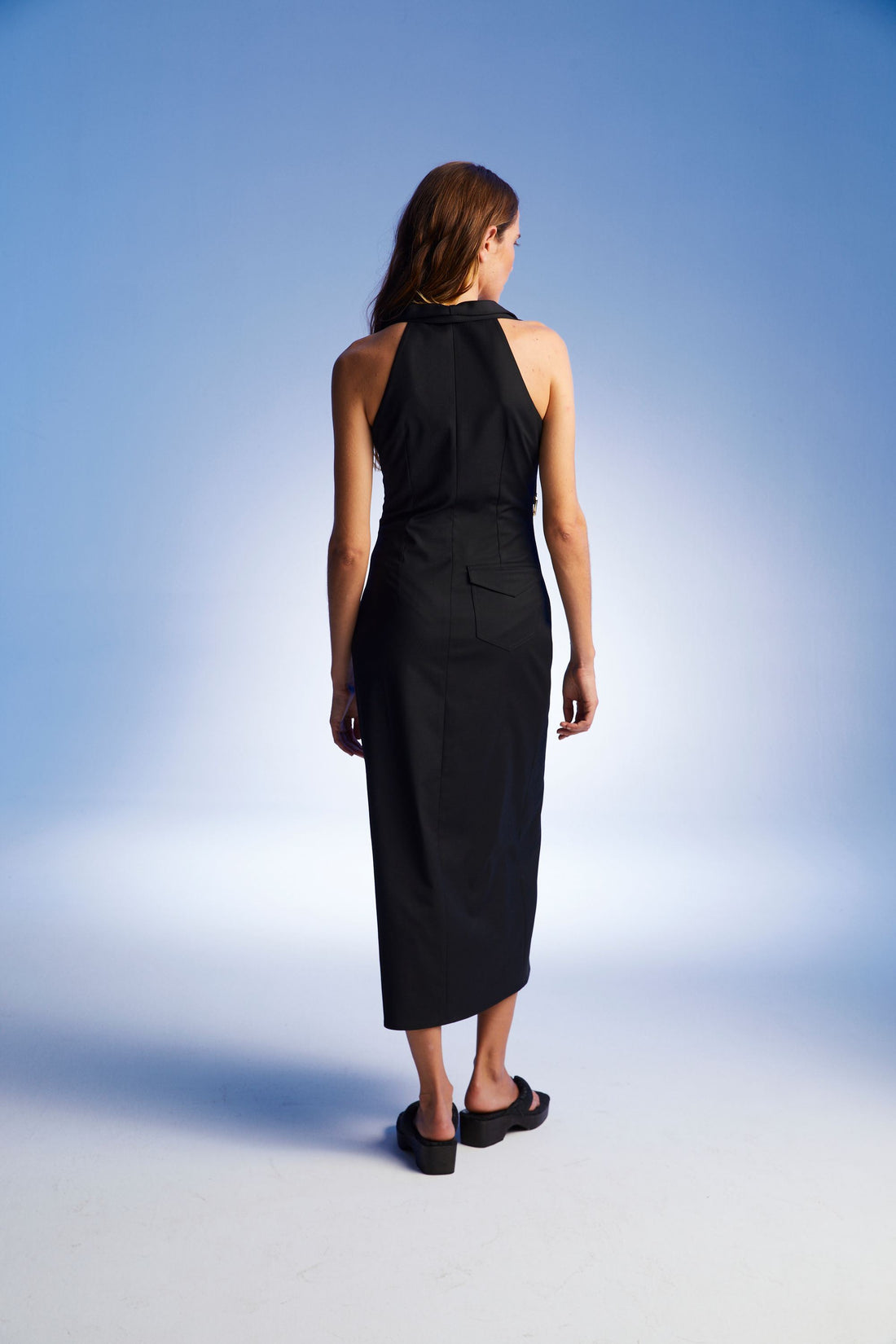 Midi Dress with Belt Designed Collar (Final Sale)