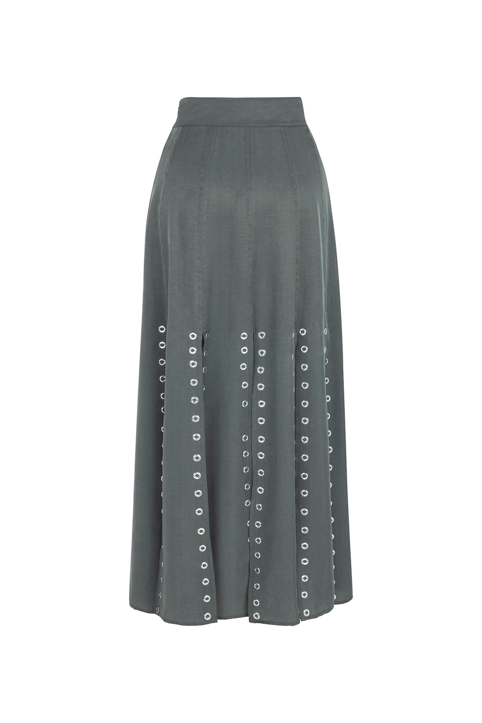 Long Eyelet Skirt with Slits