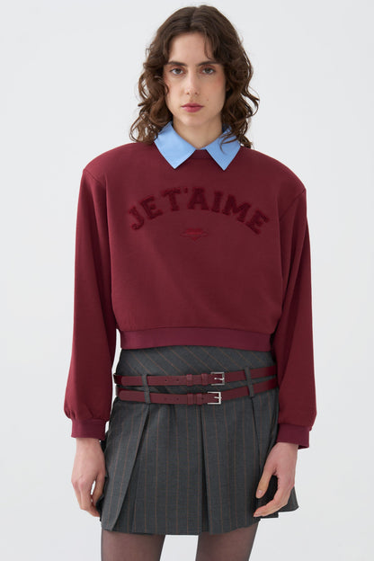 Crop Sweatshirt With Collar Accessory