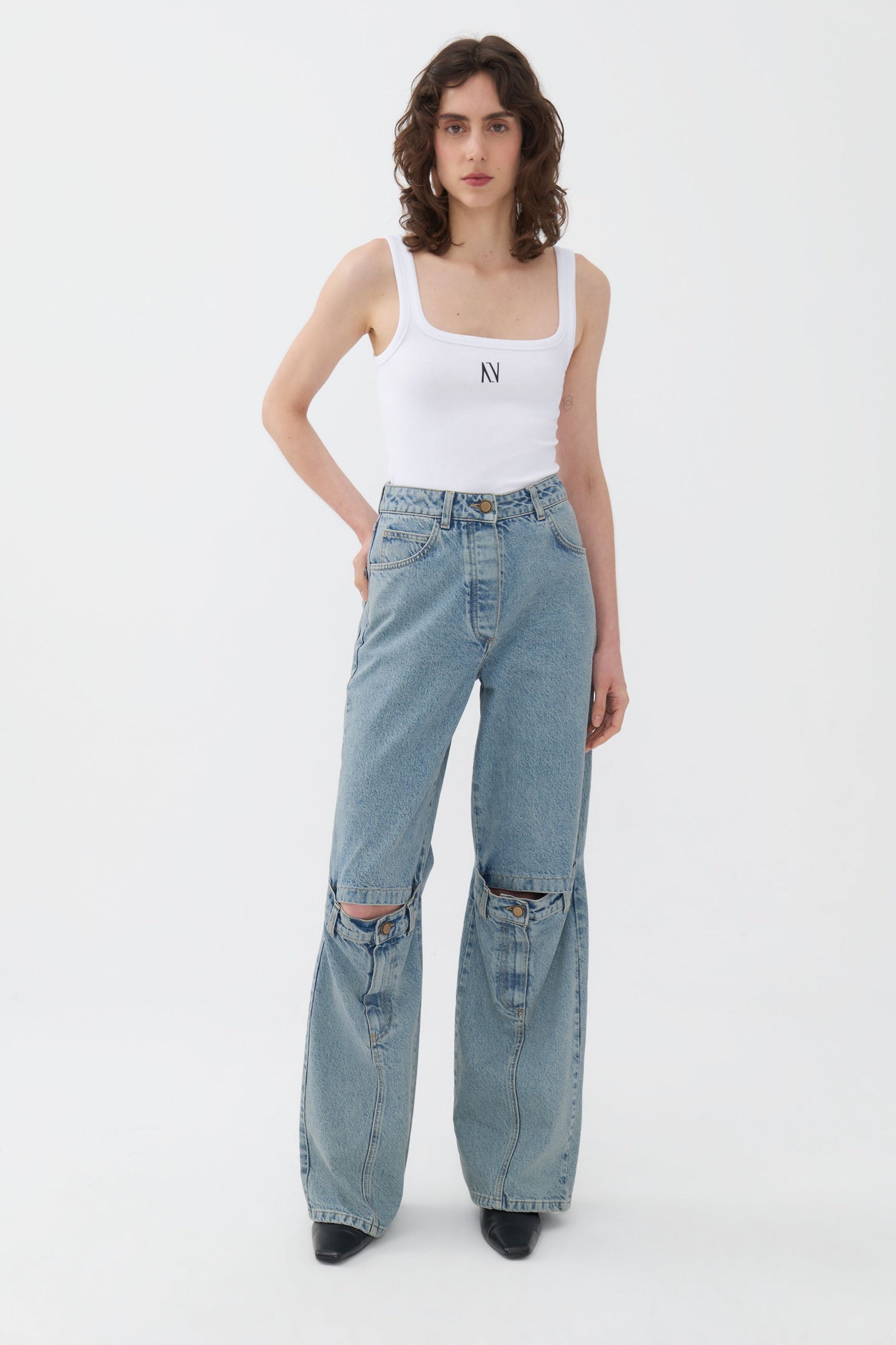 Open-Knee Wide Leg Jeans