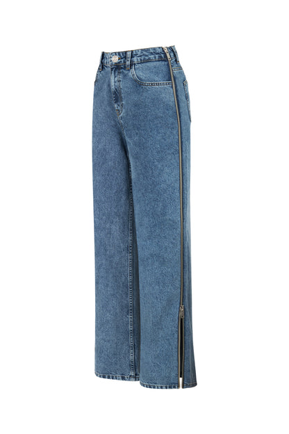 Boyfriend Jeans with Side Combination Zipper