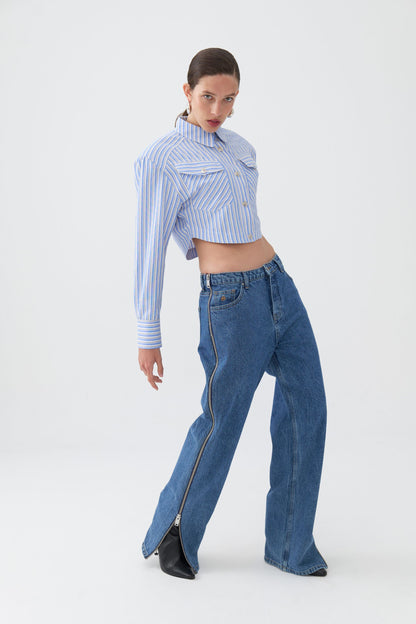 Boyfriend Jeans with Side Combination Zipper