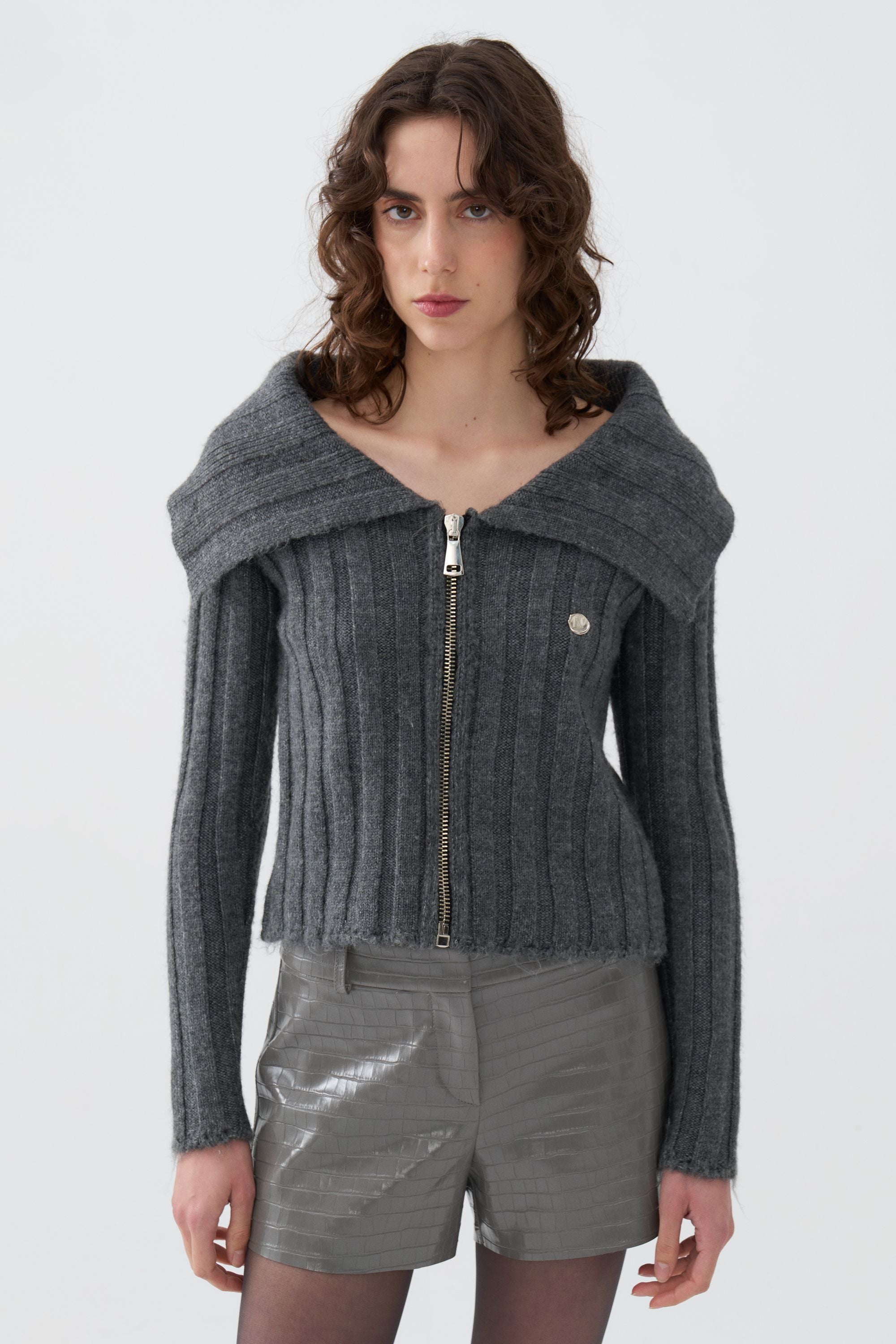 Knit Cardigan with Metal Seal Detail